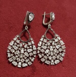 Sterling Silver Teardrop Cubic Zirconia Statement Earrings